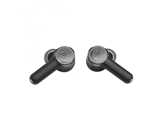 Vista superior de los JBL Quantum TWS negros mostrando su diseño ergonómico tipo in-ear.