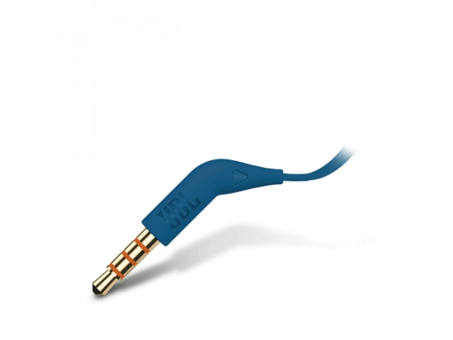 Conector jack 3.5 mm del JBL T110 Blue compatible con múltiples dispositivos.