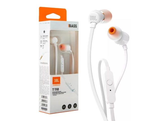 Empaque original de los JBL T110 White, presentación profesional.