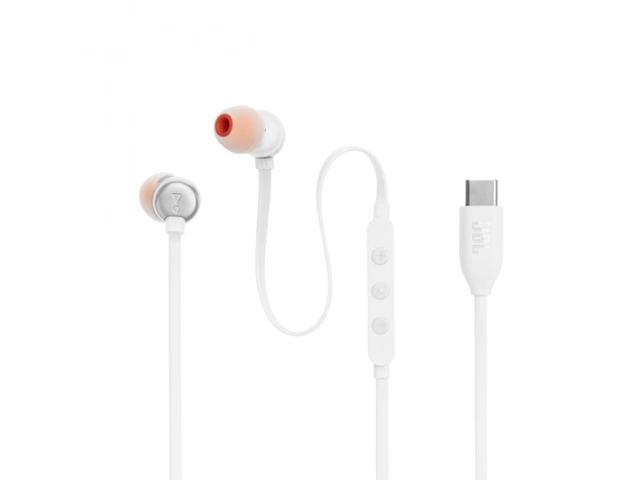 Auriculares JBL Tune 310C Black vistos de frente, diseño in-ear moderno y discreto