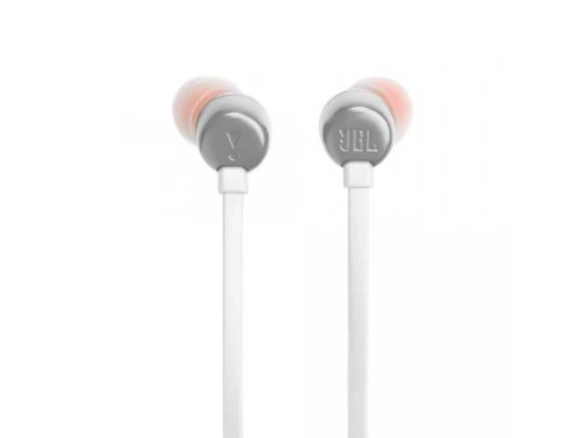 Detalle del control en línea de 3 botones con micrófono y acceso a EQ de los auriculares JBL Tune 310C blancos (USB-C). Avlis.