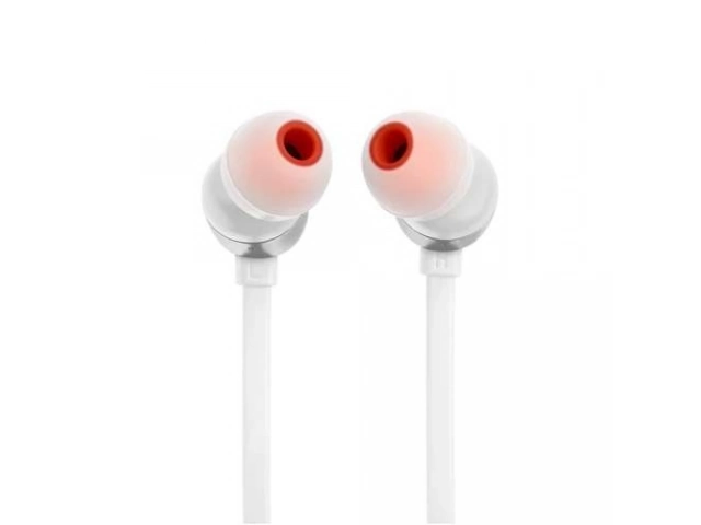 Detalle del control en línea de 3 botones con micrófono y acceso a EQ de los auriculares JBL Tune 310C blancos (USB-C). Avlis.