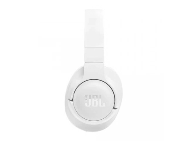 Detalle del diseño plegable, almohadillas suaves y controles en la copa de los auriculares JBL Tune 720BT blancos. Confort y funcionalidad. Avlis.