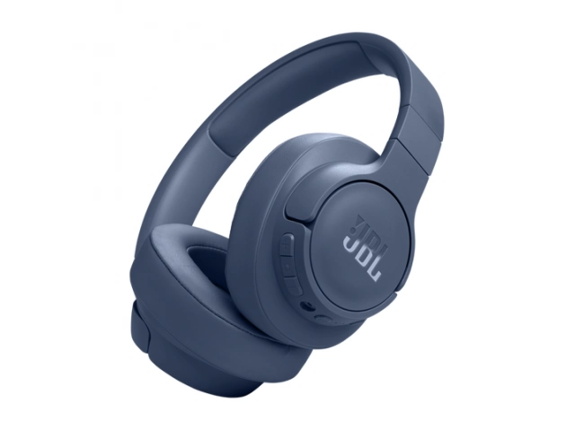 Detalle del logo JBL en los auriculares Tune 770 BT Blue en acabado mate.