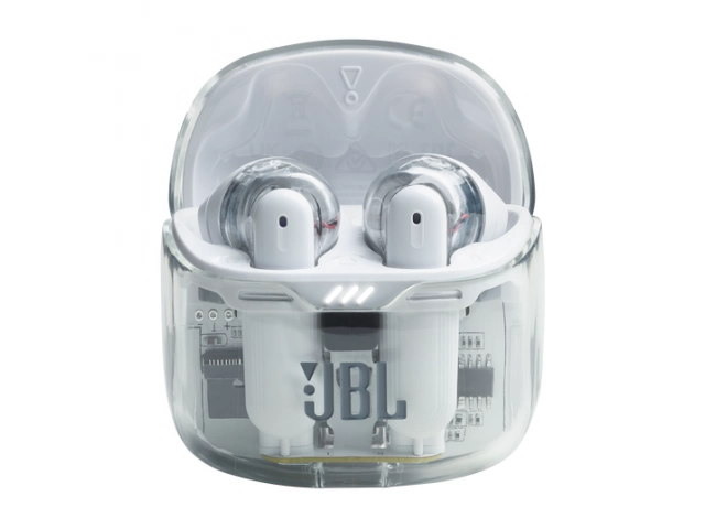Auricular JBL Tune Flex White vista frontal con diseño elegante y minimalista