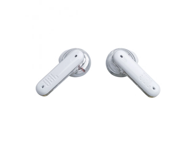 Vista lateral de los JBL Tune Flex White destacando su perfil limpio y moderno