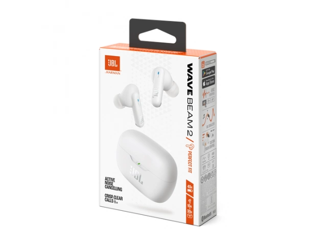 Empaque original de los JBL Wave Beam 2 White, presentación premium.