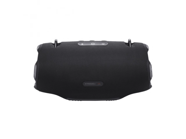 Vista trasera del JBL Xtreme 4 Black mostrando los puertos de conexión y la textura del tejido.%u200B