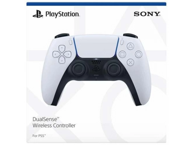 Joystick Sony PS5 DualSense inalámbrico en color blanco, destacando su diseño innovador para una experiencia de juego inmersiva. Avlis Uruguay