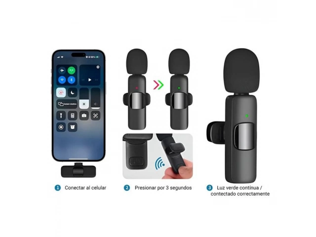 Kit completo de micrófono inalámbrico doble K9, con dos transmisores solaperos y un receptor Lightning para iPhone.