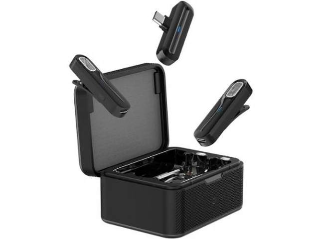 Kit de micrófono inalámbrico solapero Vidvie MC01, con un transmisor y un receptor USB-C, a la venta en Avlis Uruguay.