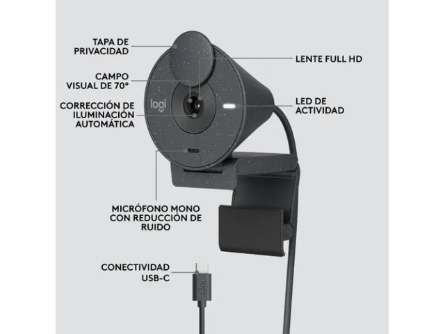 Detalle del conector USB-C de la cámara Logitech Brio 300