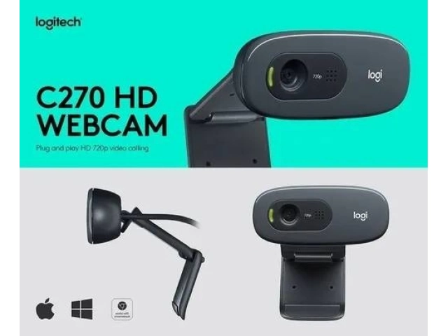Empaque original de la Webcam Logitech C270 HD con detalles técnicos