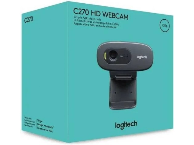 Empaque original de la Webcam Logitech C270 HD con detalles técnicos