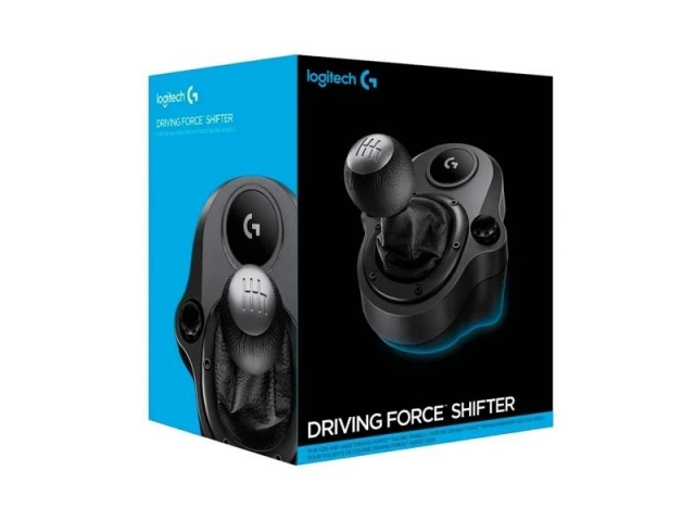 Empaque original del Logitech Driving Force Shifter mostrando su presentación.