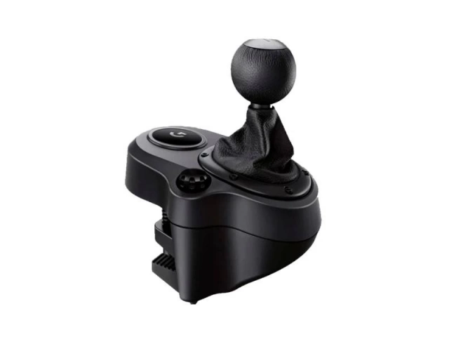 Vista lateral del Logitech Driving Force Shifter mostrando su diseño compacto y robusto.