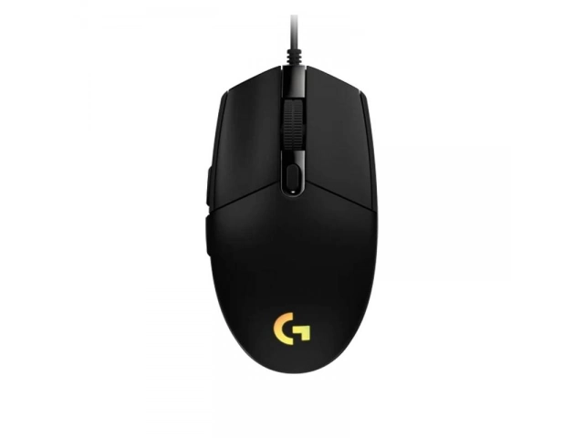Vista frontal del mouse Logitech G203 Lightsync Black con iluminación RGB
