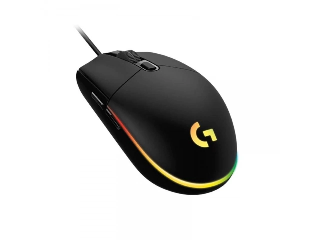 Imagen desde arriba del mouse Logitech G203 Lightsync Black con logo iluminado