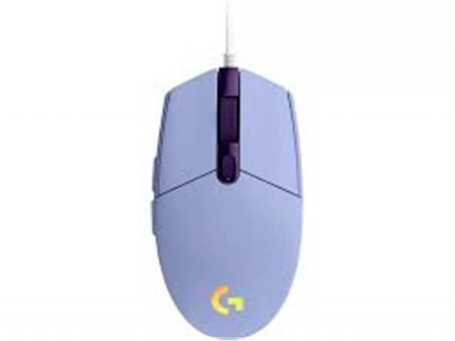 Vista frontal del mouse Logitech G203 Lightsync Violet con iluminación RGB