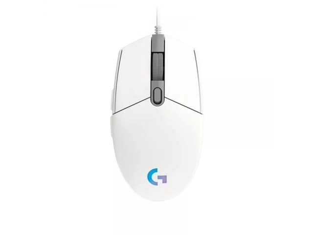 Vista frontal del mouse Logitech G203 White con iluminación RGB