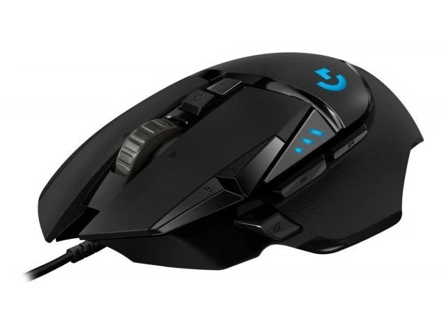 Vista frontal del mouse Logitech G502 Lightspeed Black con diseño ergonómico