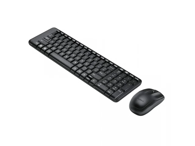 Vista superior del teclado inalámbrico Logitech MK220 con diseño minimalista y teclas compactas.