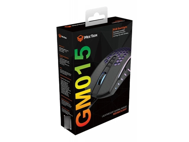 Mouse gamer Meetion GM015 en uso, destacando su agarre ergonómico y la iluminación RGB sobre un mousepad. Comprá tus accesorios gaming en Avlis Uruguay.