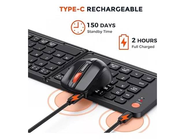 Teclado compacto y plegable Meetion BTK001 negro, fácil de transportar y almacenar.