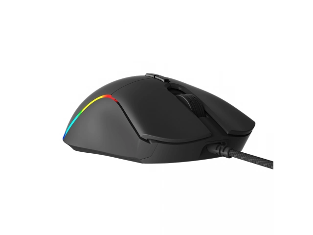 Vista frontal del Mouse Gamer Meetion GM21 con diseño aerodinámico y elegante.