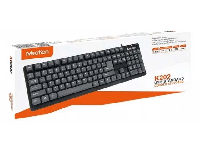 Diseño moderno y sofisticado del teclado Meetion K202 gris, ideal para escritorios en Uruguay, venta en Avlis.