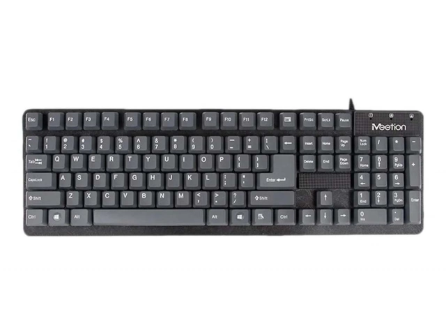 Teclado Meetion K202 color gris, diseño delgado y profesional con teclas chocolate, conexión USB, en Avlis Uruguay.