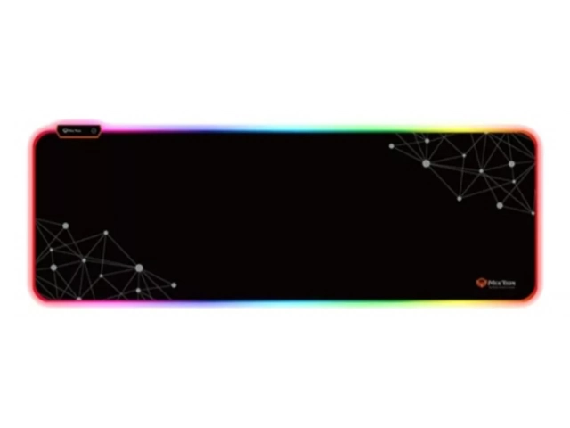 Mousepad gamer Meetion MT-PD121 con iluminación RGB personalizable encendida, disponible en Avlis Uruguay.