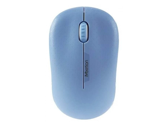 Mouse inalámbrico Meetion R545 color cyan, con clics silenciosos y diseño ergonómico, vista frontal, en Avlis, San Carlos, Uruguay.
