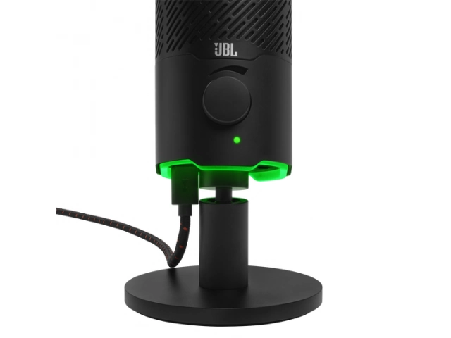 JBL Quantum Stream negro mostrando selector de patrones polares (cardioide y omnidireccional), ideal para creadores, disponible en Avlis.