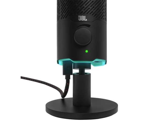 JBL Quantum Stream negro mostrando selector de patrones polares (cardioide y omnidireccional), ideal para creadores, disponible en Avlis.