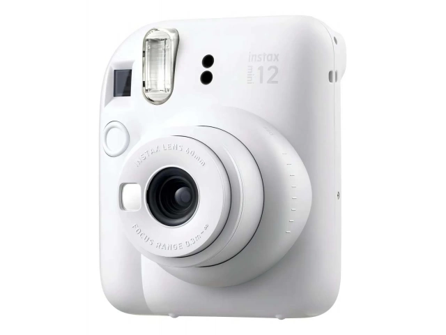 Detalle del modo selfie y espejo de la cámara instantánea Fujifilm Instax Mini 12 Blanco Pastel.
