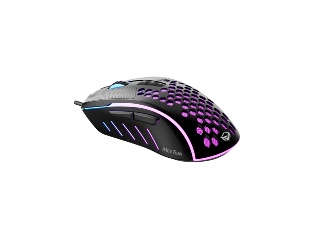 Mouse gamer Meetion GM015 con iluminación RGB personalizable, DPI ajustable y diseño ergonómico para un control preciso en juegos. Disponible en Avlis Uruguay.