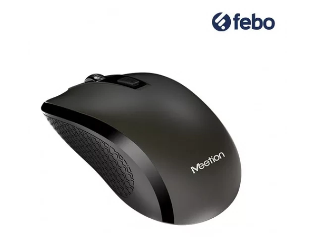 Vista superior del mouse inalámbrico R560 en color gris, resaltando sus botones y rueda de desplazamiento.