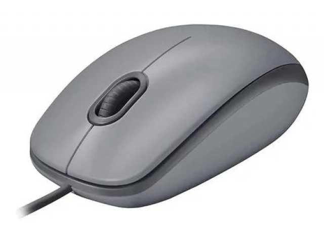 Vista frontal del mouse Logitech M110 Silent color gris con diseño silencioso y moderno