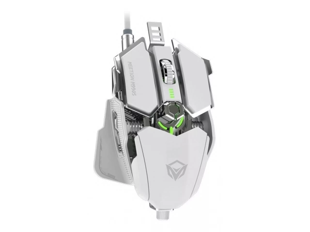 Mouse Meetion M990s White con iluminación RGB encendida, ideal para setups gamers.