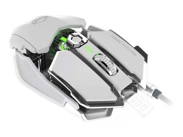 Vista lateral del Mouse Gamer Meetion M990s White destacando su forma ergonómica para juegos.