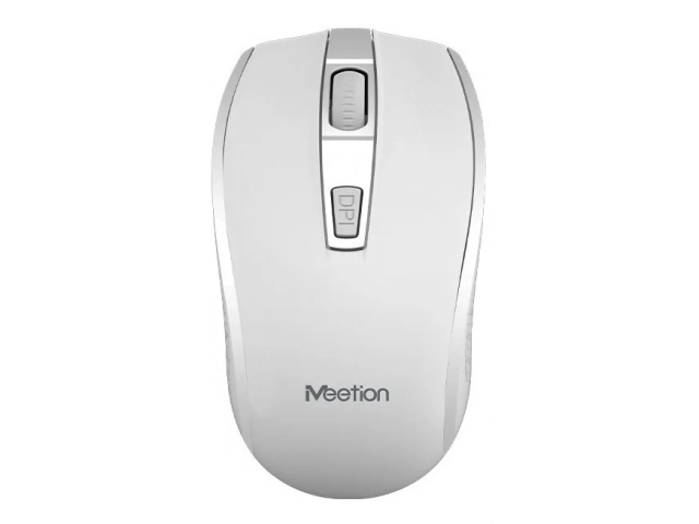 Mouse inalámbrico Meetion R560 blanco junto a su receptor USB nano, demostrando su portabilidad y conexión 2.4GHz estable. Comprar en Avlis Uruguay.