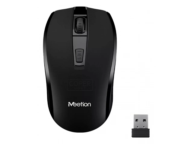 Vista frontal del Mouse Meetion R560 Inalámbrico en color negro elegante.