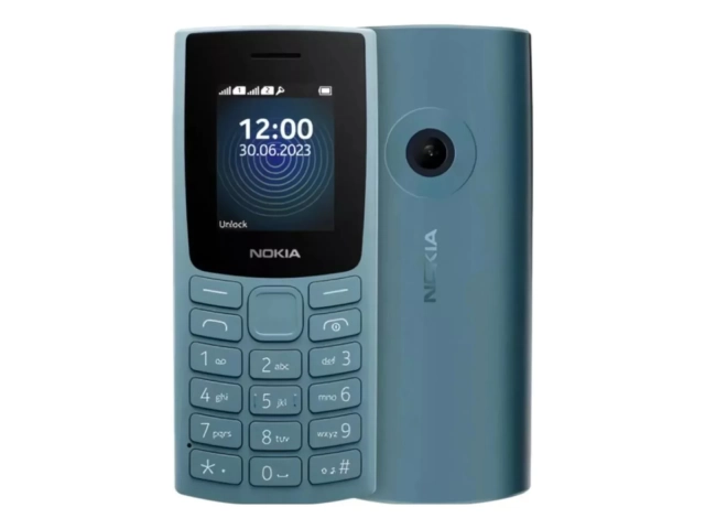 Pantalla encendida Nokia 110 4G azul con interfaz sencilla