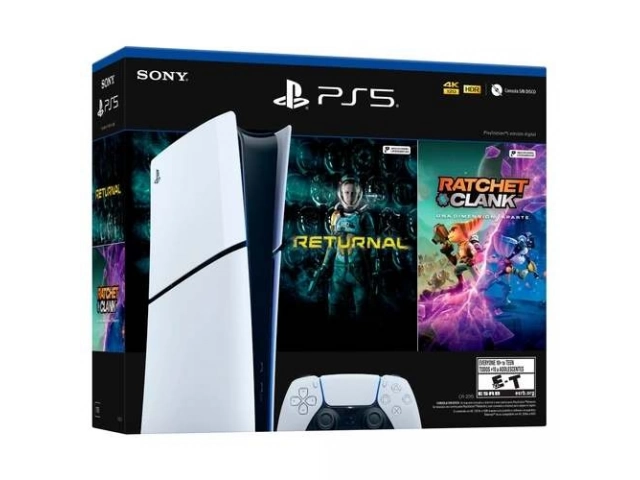 Bundle completo de PlayStation 5 Slim Digital Edition 1TB, control DualSense y 2 juegos, disponible en Avlis.