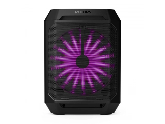 Vista frontal del parlante Philips TAX2208/77 con luces LED activadas.%u200B