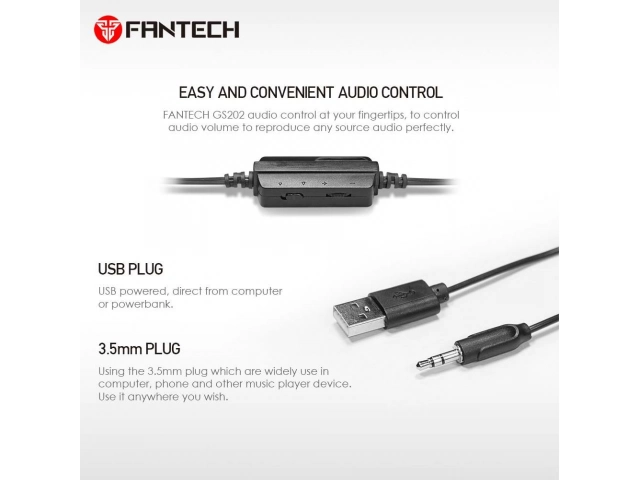 Parlantes Fantech GS202 Sonar listos para conectar (USB   3.5mm). Solución de audio plug and play para tu escritorio. Avlis Uruguay