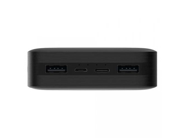 Detalle de los puertos USB del Power Bank Xiaomi 20000mAh negro para carga múltiple.