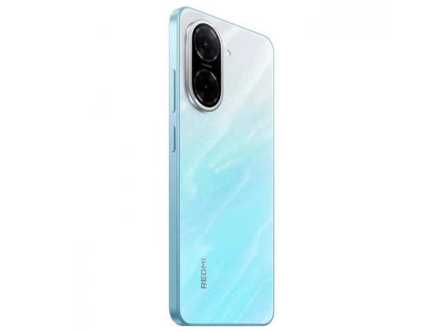 Parte trasera del Xiaomi Redmi A5 en azul, con acabado brillante y cámara de 32 MP.