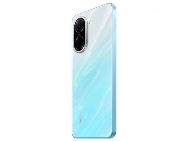Parte trasera del Xiaomi Redmi A5 en azul, con acabado brillante y cámara de 32 MP.